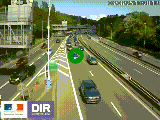 Caméra autoroute sur A6 - Valvert, près de Lyon, en direction de Paris, à hauteur de la sortie 36 Porte du Valvert