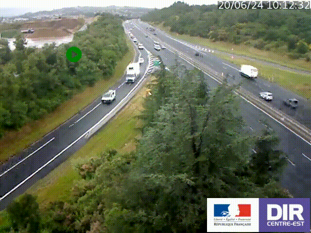 Caméra autoroute à la jonction entre l'A7 et l'A47 à Ternay, au nord de Vienne. Vue orientée vers Lyon