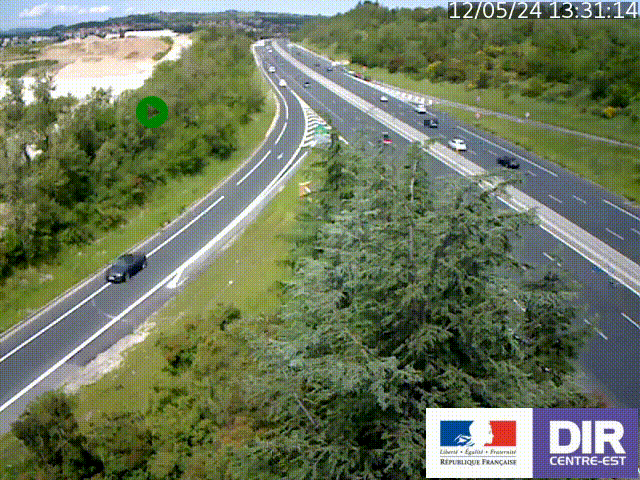 Caméra autoroute à la jonction entre l'A7 et l'A47 à Ternay, au nord de Vienne. Vue orientée vers Lyon