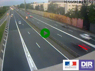 Webcam trafic au bout de l'A42, à la jonction avec le Boulevard Périphérique Nord de Lyon (D383) à Villeurbanne. Vue orientée vers Marseille
