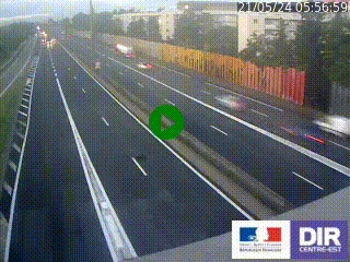 Webcam trafic au bout de l'A42, à la jonction avec le Boulevard Périphérique Nord de Lyon (D383) à Villeurbanne. Vue orientée vers Marseille