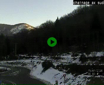 Webcam au nord d'Ax-les-Thermes au niveau de l'aire de chaînage de la N20. Vue orientée vers les Pyrénées, en direction de Pas de la Case