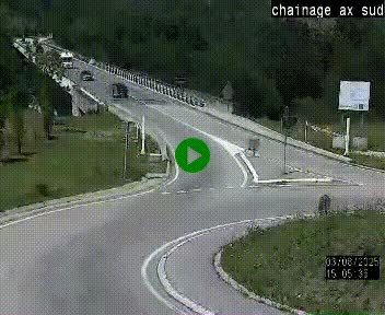 Webcam au nord d'Ax-les-Thermes au niveau de l'aire de chaînage de la N20. Vue orientée vers les Pyrénées, en direction de Pas de la Case