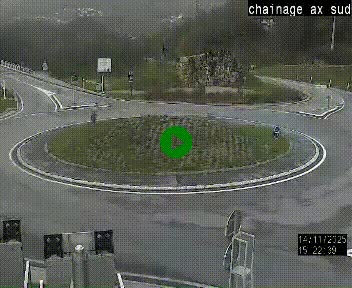 Webcam au nord d'Ax-les-Thermes au niveau de l'aire de chaînage de la N20. Vue orientée vers les Pyrénées, en direction de Pas de la Case