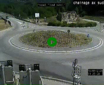 Webcam au nord d'Ax-les-Thermes au niveau de l'aire de chaînage de la N20. Vue orientée vers les Pyrénées, en direction de Pas de la Case