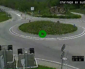 Webcam au nord d'Ax-les-Thermes au niveau de l'aire de chaînage de la N20. Vue orientée vers les Pyrénées, en direction de Pas de la Case