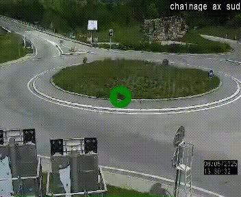 Webcam au nord d'Ax-les-Thermes au niveau de l'aire de chaînage de la N20. Vue orientée vers les Pyrénées, en direction de Pas de la Case