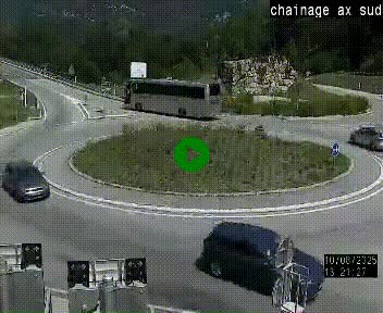 Webcam au nord d'Ax-les-Thermes au niveau de l'aire de chaînage de la N20. Vue orientée vers les Pyrénées, en direction de Pas de la Case