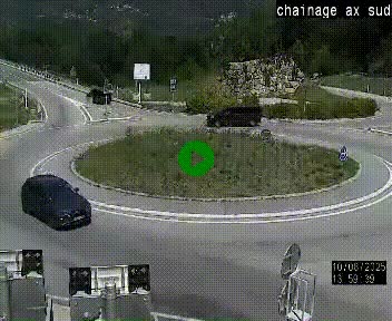 Webcam au nord d'Ax-les-Thermes au niveau de l'aire de chaînage de la N20. Vue orientée vers les Pyrénées, en direction de Pas de la Case