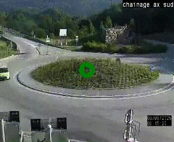 Webcam au nord d'Ax-les-Thermes au niveau de l'aire de chaînage de la N20. Vue orientée vers les Pyrénées, en direction de Pas de la Case