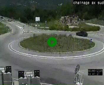 Webcam au nord d'Ax-les-Thermes au niveau de l'aire de chaînage de la N20. Vue orientée vers les Pyrénées, en direction de Pas de la Case