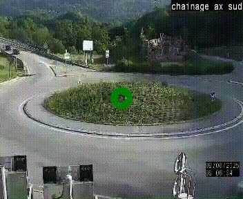 Webcam au nord d'Ax-les-Thermes au niveau de l'aire de chaînage de la N20. Vue orientée vers les Pyrénées, en direction de Pas de la Case