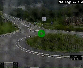 Webcam au nord d'Ax-les-Thermes au niveau de l'aire de chaînage de la N20. Vue orientée vers les Pyrénées, en direction de Pas de la Case