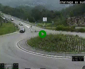 Webcam au nord d'Ax-les-Thermes au niveau de l'aire de chaînage de la N20. Vue orientée vers les Pyrénées, en direction de Pas de la Case