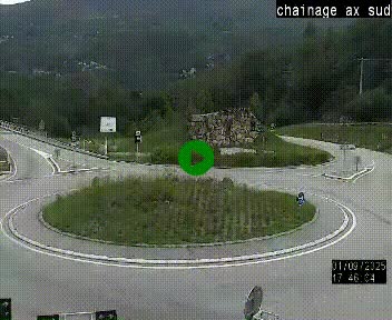 Webcam au nord d'Ax-les-Thermes au niveau de l'aire de chaînage de la N20. Vue orientée vers les Pyrénées, en direction de Pas de la Case