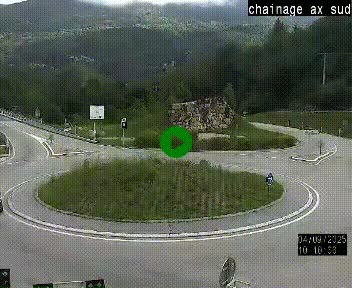 Webcam au nord d'Ax-les-Thermes au niveau de l'aire de chaînage de la N20. Vue orientée vers les Pyrénées, en direction de Pas de la Case