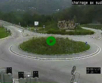 Webcam au nord d'Ax-les-Thermes au niveau de l'aire de chaînage de la N20. Vue orientée vers les Pyrénées, en direction de Pas de la Case