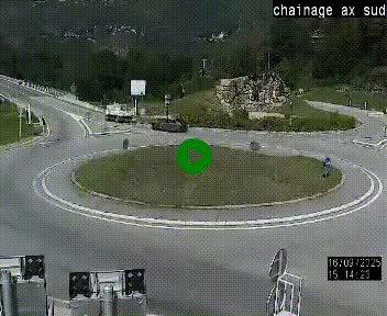 Webcam au nord d'Ax-les-Thermes au niveau de l'aire de chaînage de la N20. Vue orientée vers les Pyrénées, en direction de Pas de la Case