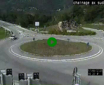 Webcam au nord d'Ax-les-Thermes au niveau de l'aire de chaînage de la N20. Vue orientée vers les Pyrénées, en direction de Pas de la Case