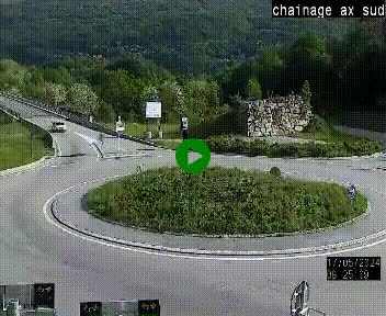 Webcam au nord d'Ax-les-Thermes au niveau de l'aire de chaînage de la N20. Vue orientée vers les Pyrénées, en direction de Pas de la Case