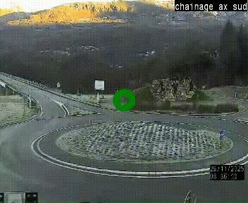 Webcam au nord d'Ax-les-Thermes au niveau de l'aire de chaînage de la N20. Vue orientée vers les Pyrénées, en direction de Pas de la Case