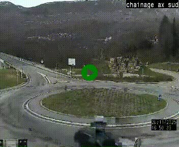Webcam au nord d'Ax-les-Thermes au niveau de l'aire de chaînage de la N20. Vue orientée vers les Pyrénées, en direction de Pas de la Case