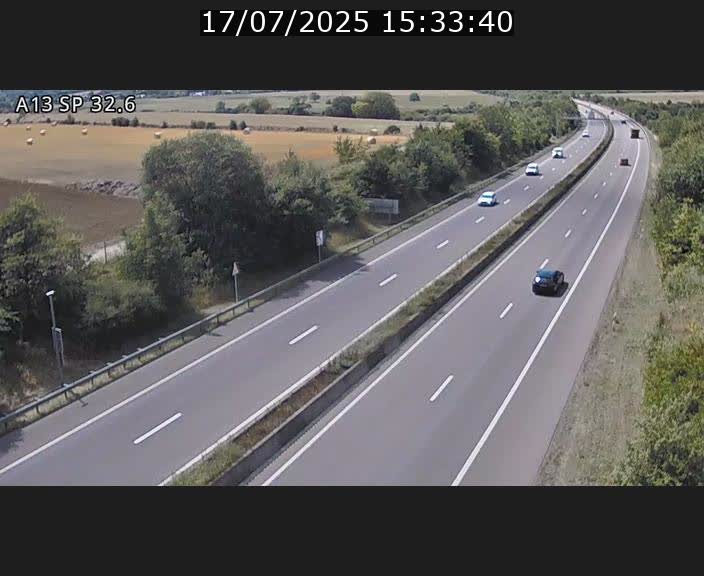Webcam info trafic A13 à hauteur de Mondorf-les-bains. Vue orientée vers Altwies