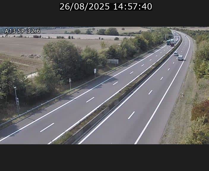Webcam info trafic A13 à hauteur de Mondorf-les-bains. Vue orientée vers Altwies