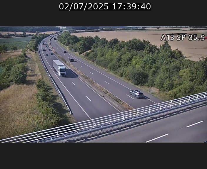 Webcam trafic sur A13 à l'entrée ouest du tunnel Markusbierg à Remerschen. Vue orientée vers Mondorf-les-Bains.