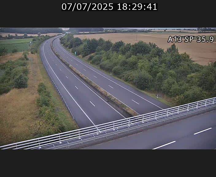 Webcam trafic sur A13 à l'entrée ouest du tunnel Markusbierg à Remerschen. Vue orientée vers Mondorf-les-Bains.