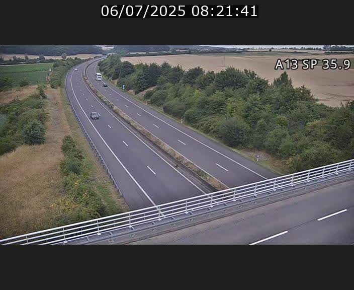Webcam trafic sur A13 à l'entrée ouest du tunnel Markusbierg à Remerschen. Vue orientée vers Mondorf-les-Bains.