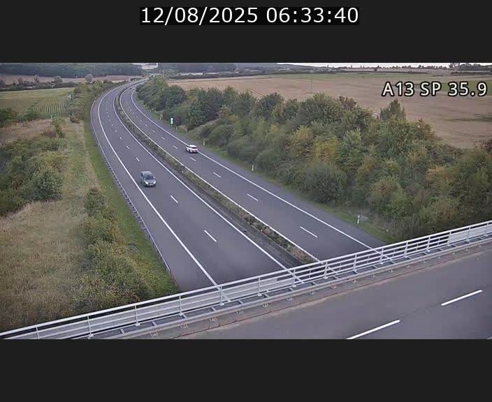 <h2>Webcam trafic sur A13 à l'entrée ouest du tunnel Markusbierg à Remerschen. Vue orientée vers Mondorf-les-Bains.</h2>