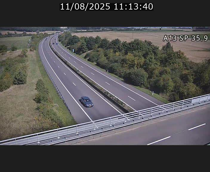 Webcam trafic sur A13 à l'entrée ouest du tunnel Markusbierg à Remerschen. Vue orientée vers Mondorf-les-Bains.