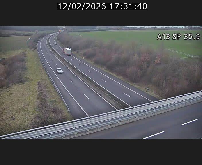 Webcam trafic sur A13 à l'entrée ouest du tunnel Markusbierg à Remerschen. Vue orientée vers Mondorf-les-Bains.