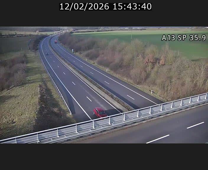 <h2>Webcam trafic sur A13 à l'entrée ouest du tunnel Markusbierg à Remerschen. Vue orientée vers Mondorf-les-Bains.</h2>