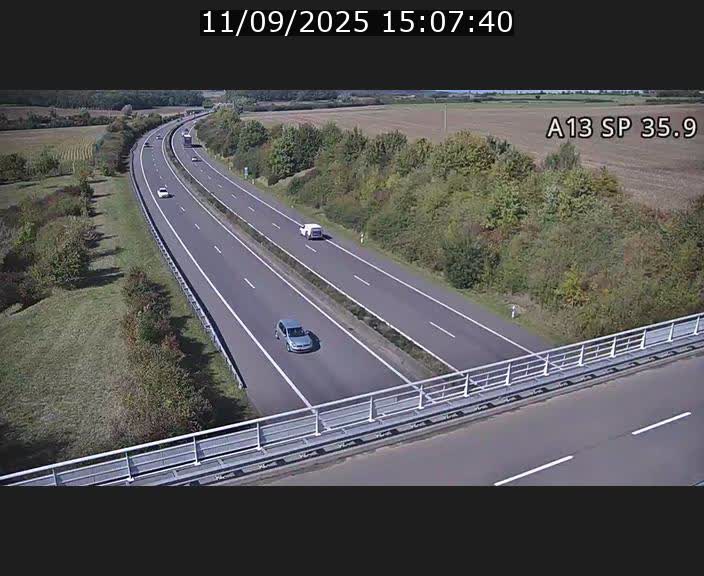 <h2>Webcam trafic sur A13 à l'entrée ouest du tunnel Markusbierg à Remerschen. Vue orientée vers Mondorf-les-Bains.</h2>
