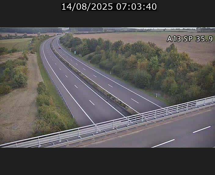 <h2>Webcam trafic sur A13 à l'entrée ouest du tunnel Markusbierg à Remerschen. Vue orientée vers Mondorf-les-Bains.</h2>