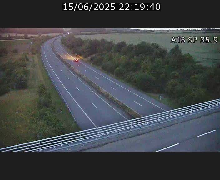 Webcam trafic sur A13 à l'entrée ouest du tunnel Markusbierg à Remerschen. Vue orientée vers Mondorf-les-Bains.