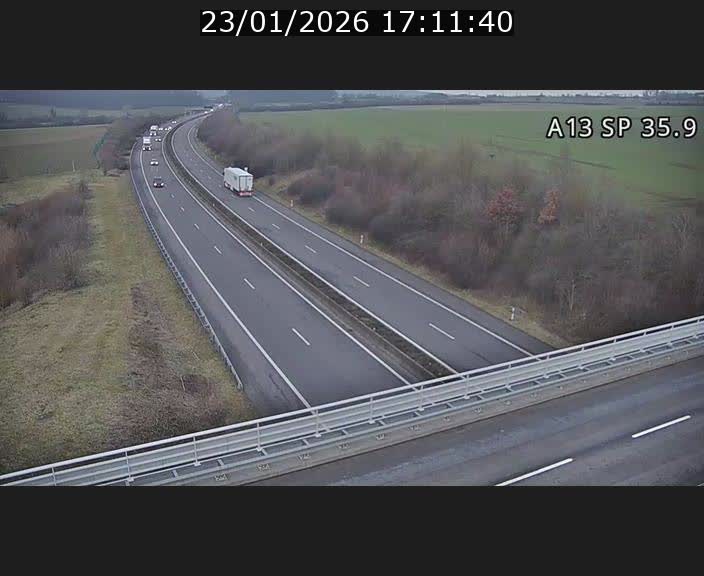 Webcam trafic sur A13 à l'entrée ouest du tunnel Markusbierg à Remerschen. Vue orientée vers Mondorf-les-Bains.