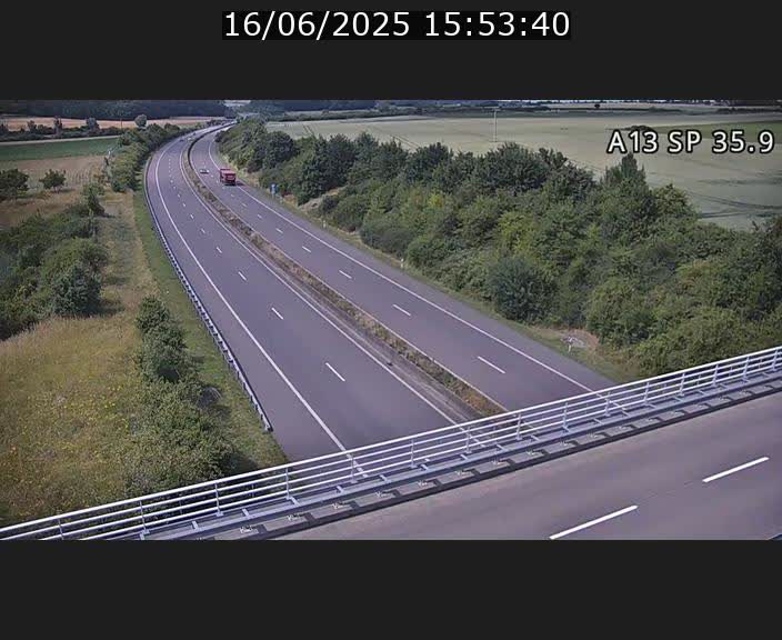 Webcam trafic sur A13 à l'entrée ouest du tunnel Markusbierg à Remerschen. Vue orientée vers Mondorf-les-Bains.