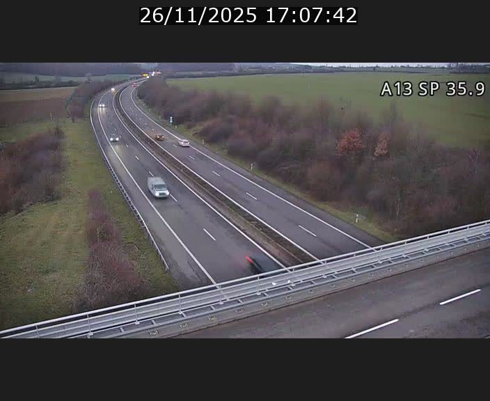 Webcam trafic sur A13 à l'entrée ouest du tunnel Markusbierg à Remerschen. Vue orientée vers Mondorf-les-Bains.