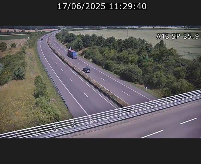 Webcam trafic sur A13 à l'entrée ouest du tunnel Markusbierg à Remerschen. Vue orientée vers Mondorf-les-Bains.