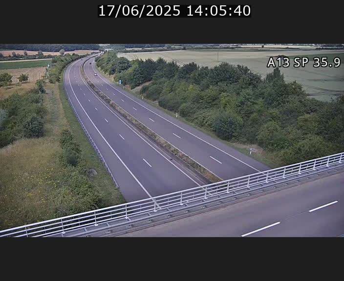 Webcam trafic sur A13 à l'entrée ouest du tunnel Markusbierg à Remerschen. Vue orientée vers Mondorf-les-Bains.