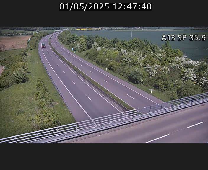 Webcam trafic sur A13 à l'entrée ouest du tunnel Markusbierg à Remerschen. Vue orientée vers Mondorf-les-Bains.
