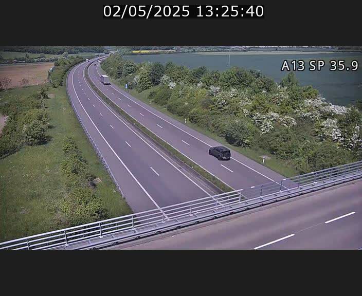 Webcam trafic sur A13 à l'entrée ouest du tunnel Markusbierg à Remerschen. Vue orientée vers Mondorf-les-Bains.