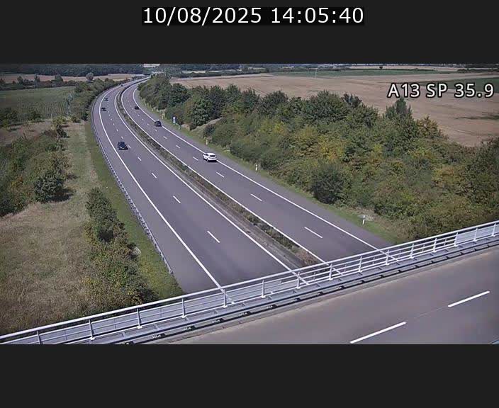 Webcam trafic sur A13 à l'entrée ouest du tunnel Markusbierg à Remerschen. Vue orientée vers Mondorf-les-Bains.