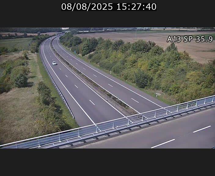Webcam trafic sur A13 à l'entrée ouest du tunnel Markusbierg à Remerschen. Vue orientée vers Mondorf-les-Bains.