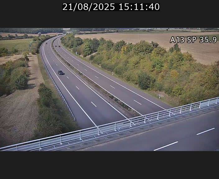 Webcam trafic sur A13 à l'entrée ouest du tunnel Markusbierg à Remerschen. Vue orientée vers Mondorf-les-Bains.