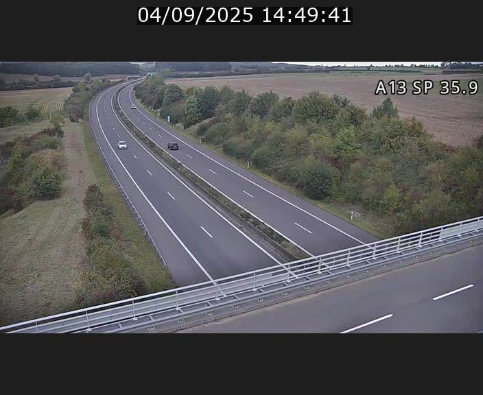 Webcam trafic sur A13 à l'entrée ouest du tunnel Markusbierg à Remerschen. Vue orientée vers Mondorf-les-Bains.