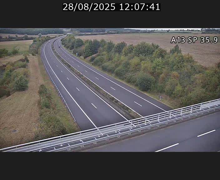 Webcam trafic sur A13 à l'entrée ouest du tunnel Markusbierg à Remerschen. Vue orientée vers Mondorf-les-Bains.